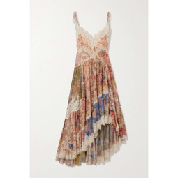 ZIMMERMANN August asymmetric lace-trimmed paisley-print silk midi dress