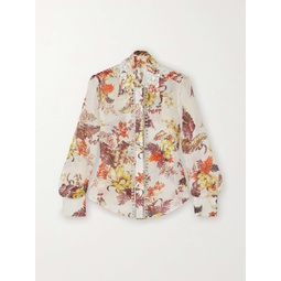 ZIMMERMANN Matchmaker crystal-embellished floral-print linen and silk-blend shirt