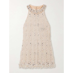 PATBO Faux pearl and crystal-embellished tulle tunic