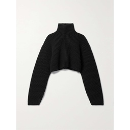 BALENCIAGA Oversized cropped ribbed wool-blend turtleneck sweater
