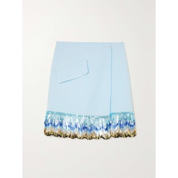 LANVIN Sequined wool-cloque mini wrap skirt
