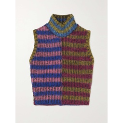 AGR Cropped brushed striped cotton-blend turtleneck sweater
