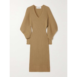 LANVIN Cutout embellished ribbed wool and cashmere-blend midi dress