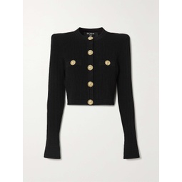 BALMAIN Cropped button-embellished jacquard-knit blazer