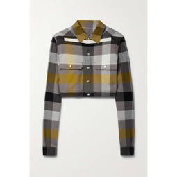 RICK OWENS Cropped canvas-trimmed checked cotton-flannel shirt