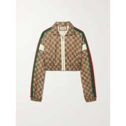 GUCCI Cropped webbing-trimmed printed tech-jersey track jacket