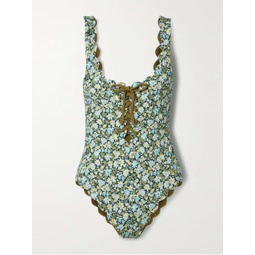 MARYSIA Palm Springs reversible scalloped floral-print stretch-crepe swimsuit