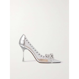 MACH & MACH Double Bow crystal-embellished PVC and metallic leather point-toe pumps