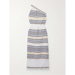 LEMLEM Habiba one-shoulder fringed striped cotton-blend gauze maxi dress