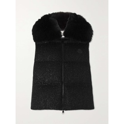 MONCLER Carrelet faux fur-trimmed quilted metallic wool-blend tweed down vest