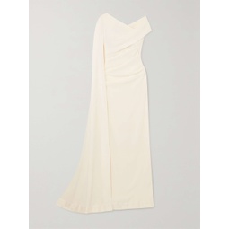 TALBOT RUNHOF Cape-effect off-the-shoulder ruched stretch-cady gown