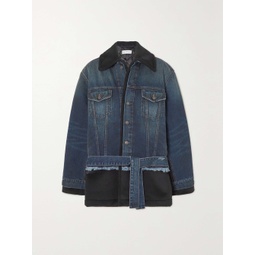 BALENCIAGA Oversized belted padded denim and wool and alpaca-blend jacket