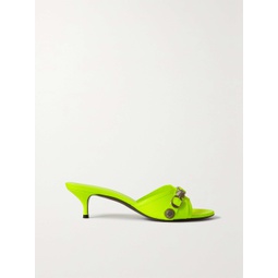 BALENCIAGA Cagole studded neon crinkled-leather mules