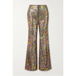 LA DOUBLEJ Disco floral-print sequined tulle flared pants