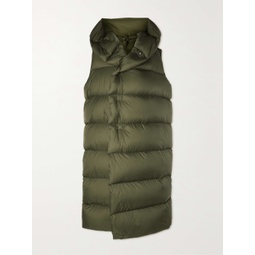 RICK OWENS Oversized asymmetric hooded grosgrain-trimmed quilted shell down vest