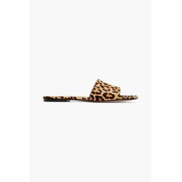 Leopard-print calf hair slides