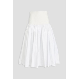Knit-paneled cotton-poplin midi skirt