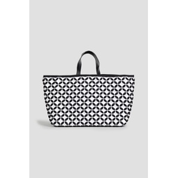 Leather-trimmed jacquard-knit tote