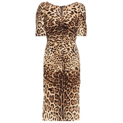 Ruched leopard-print silk-blend crepe dress