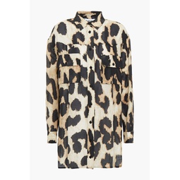Leopard-print linen and silk-blend shirt