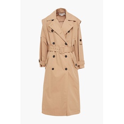 Belted pleated cotton-blend twill trench coat