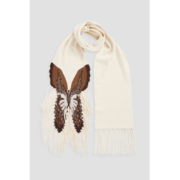 Fringed jacquard-knit wool and cashmere-blend scarf
