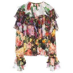 Ruffled floral-print silk-chiffon blouse
