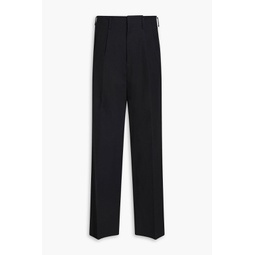 Tapered pleated cotton-blend pants