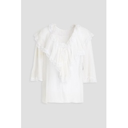 Lace-trimmed ruffled silk-blend voile blouse