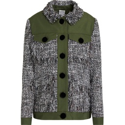 Twill-paneled tweed jacket