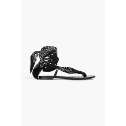 Dallas leather-trimmed paisley-print woven sandals