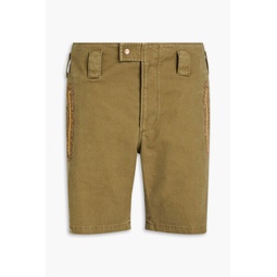 Embroidered cotton and ramie-blend gabardine shorts