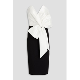 Strapless bow-embellished mikado-paneled crepe dress
