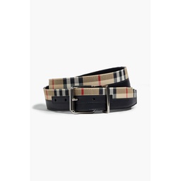 Logo-print leather and checked shell belt