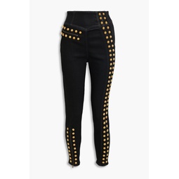 Button-embellished high-rise skinny jeans