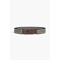 Leather-trimmed striped canvas belt