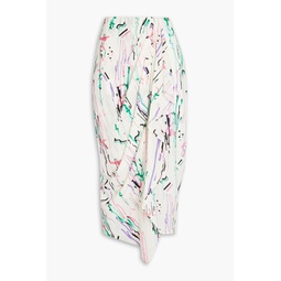 Wrap-effect printed silk-blend crepe de chine midi skirt