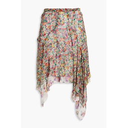 Omyles layered floral-print silk-crepon mini skirt