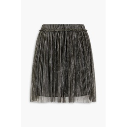 Benedicte pleated metallic stretch-knit mini skirt