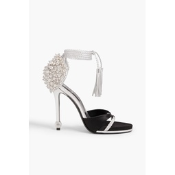 Embellished metallic leather and satin sandals