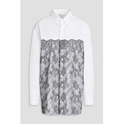 Lace-paneled cotton-blend poplin shirt