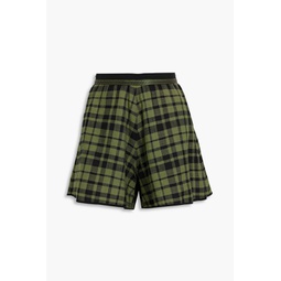 Checked cotton, linen and silk-blend shorts