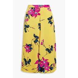 Floral-print satin-crepe midi skirt