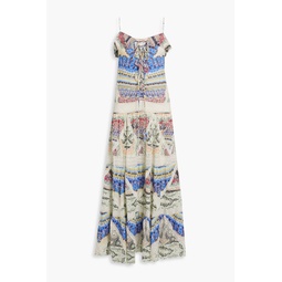 Crocheted lace-trimmed printed silk-georgette maxi dress