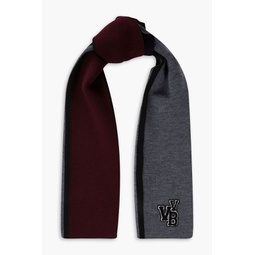 Appliqued color-block wool-blend scarf