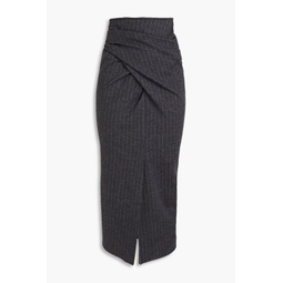 Draped pinstriped wool and cotton-blend felt midi skirt