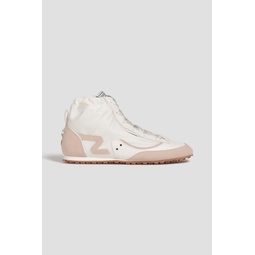 Suede-trimmed shell high-top sneakers