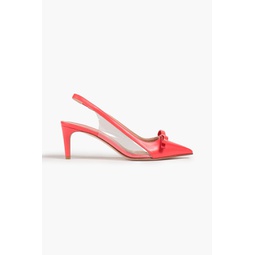 Sadie bow-detailed leather and PVC slingback pumps