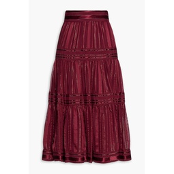 Gathered metallic silk-blend midi skirt