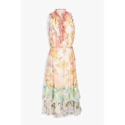 Ruffled floral-print silk-crepon midi dress